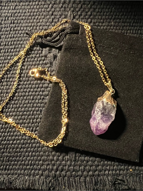 Jewelry - Raw Amethyst Crystal Pendant Necklace | 24” Gold Stainless Steel Chain